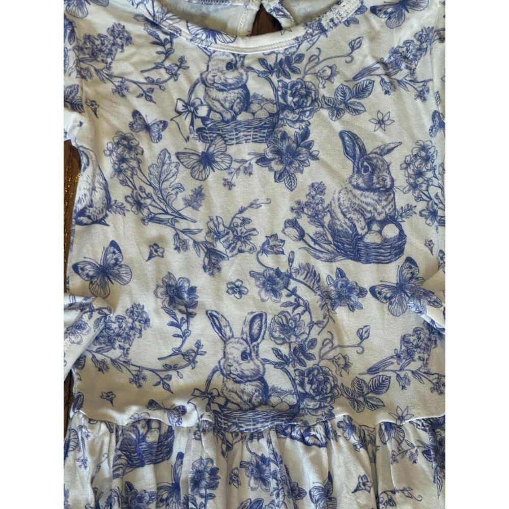 Bums & Roses Bunny Bamboo Ruffle Dress 3T Hoppy You’re Here Blue Toile - Picture 3 of 8